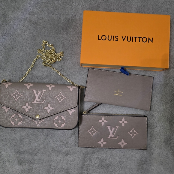 Louis Vuitton Taupe & Pink Monogram Chain Wallet Set - Picture 2 of 6